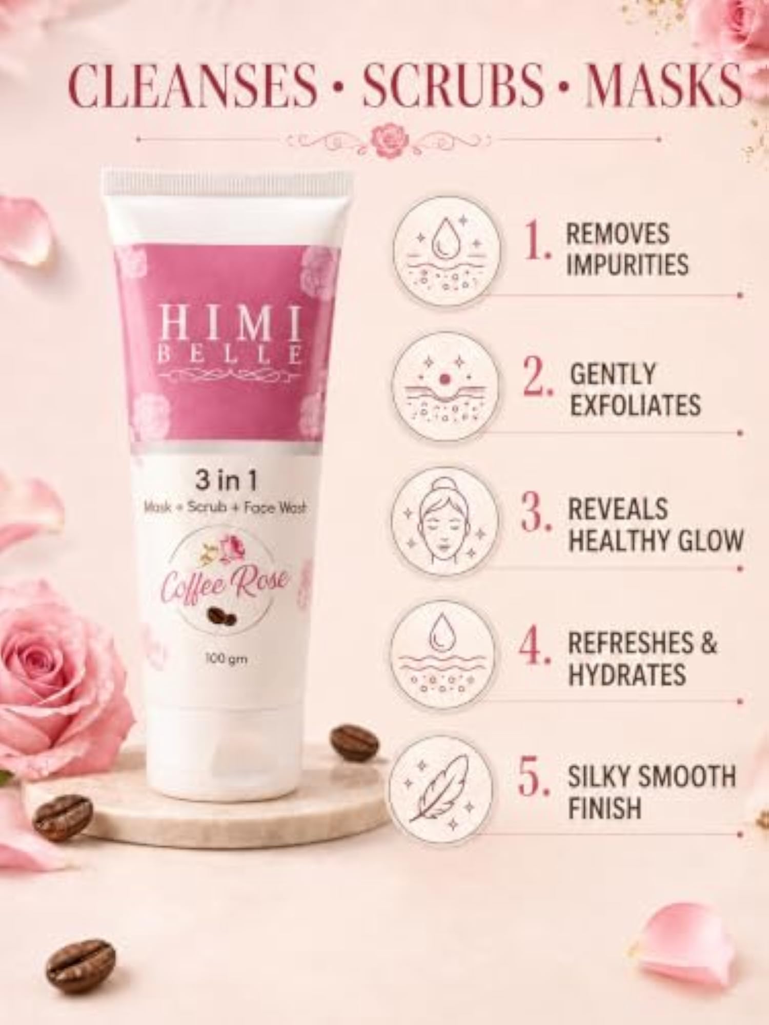 The Glow and Smooth Radiance Combo, Coffee Rose Mask Scrub & Face Wash